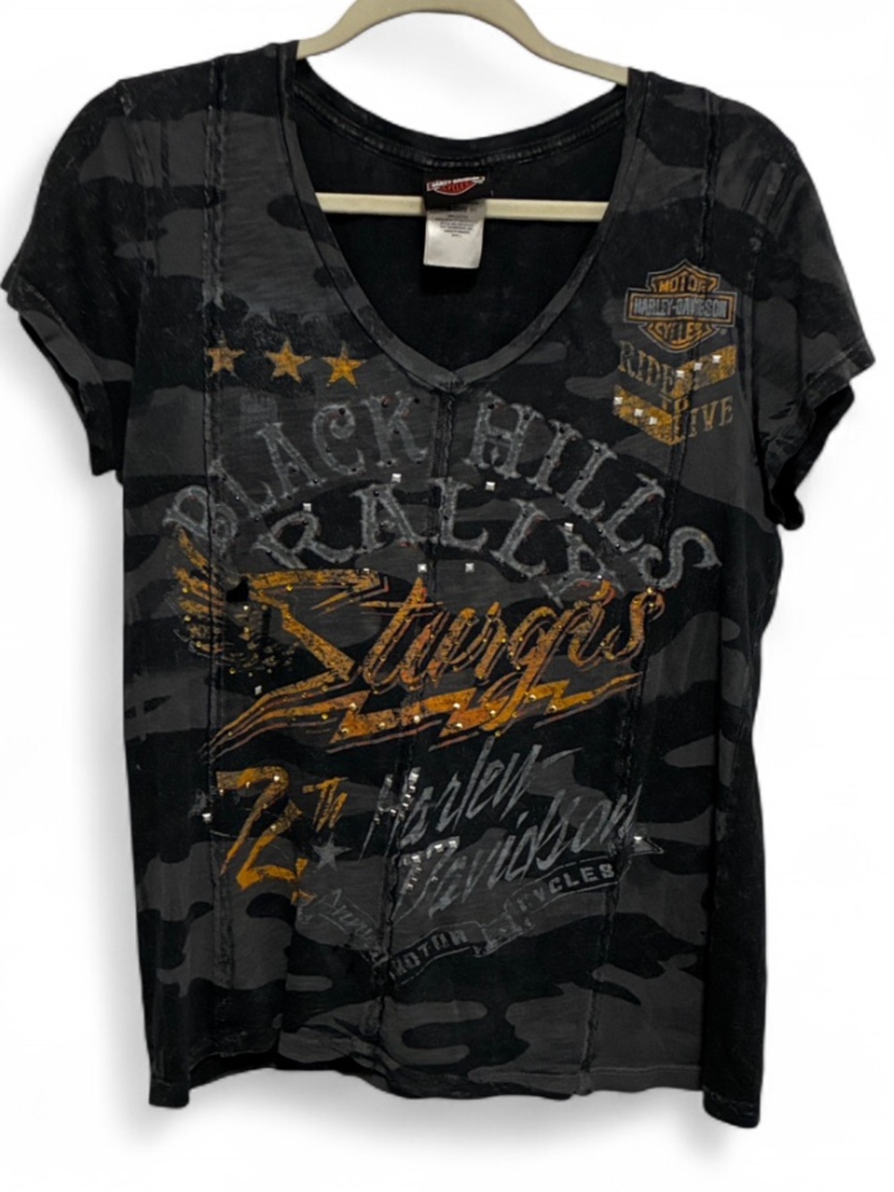 Harley-Davidson Sturgis Deadwood Black & Gray V-Neck Graphic Short Sleeve Tee